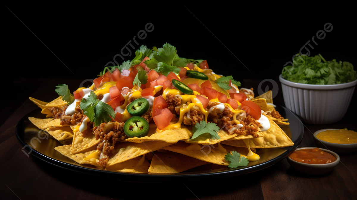 Image de nachos croustillants garnis de fromage fondu et pico de gallo.